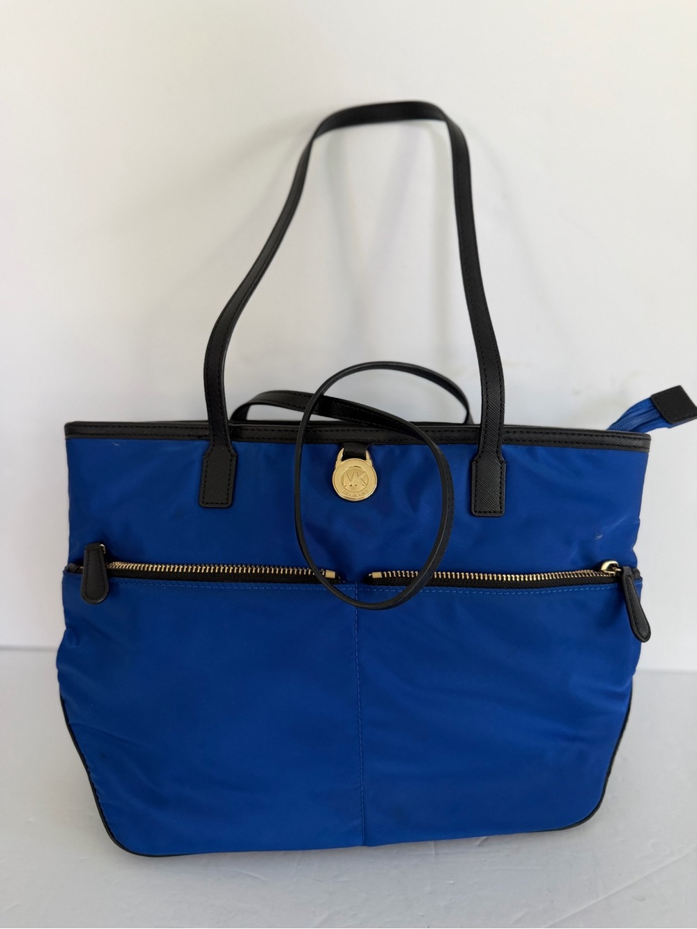 Michael Kors Jet Set Travel Boxy Lunch Bag Tote Purse Royal Blue Gold